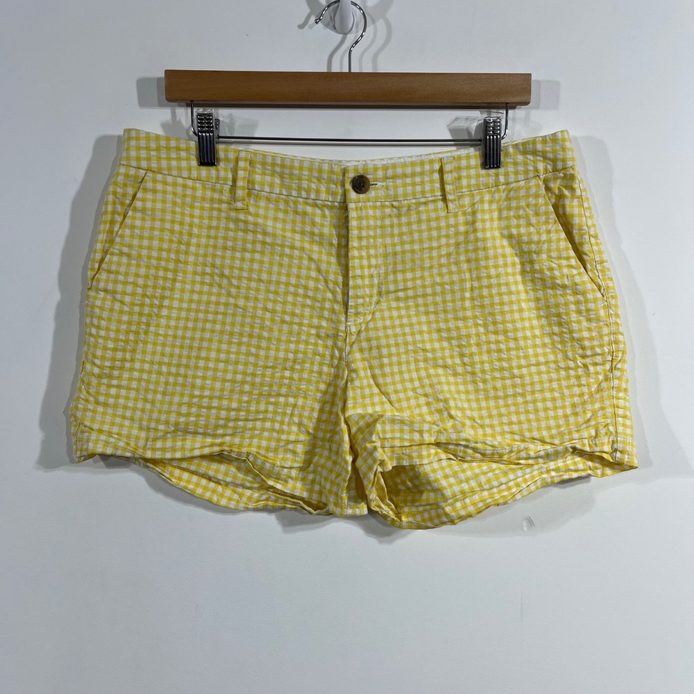 Old Navy Preppy Cottagecore Yellow Gingham Check Chino Shorts Womens 12 Cotton